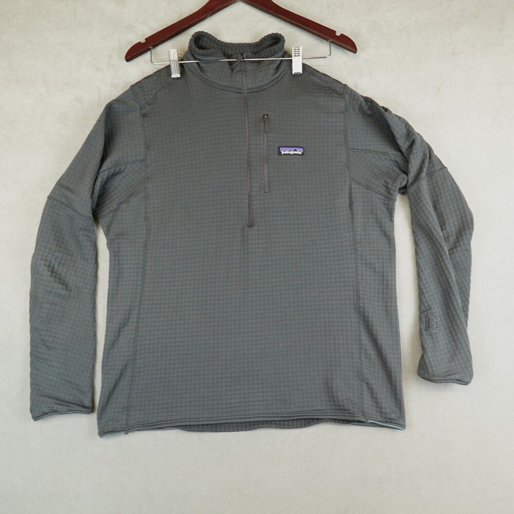 Patagonia R1 Regulator Fleece Pullover Mens Large Charcoal Grey Quarter Zip Grid
